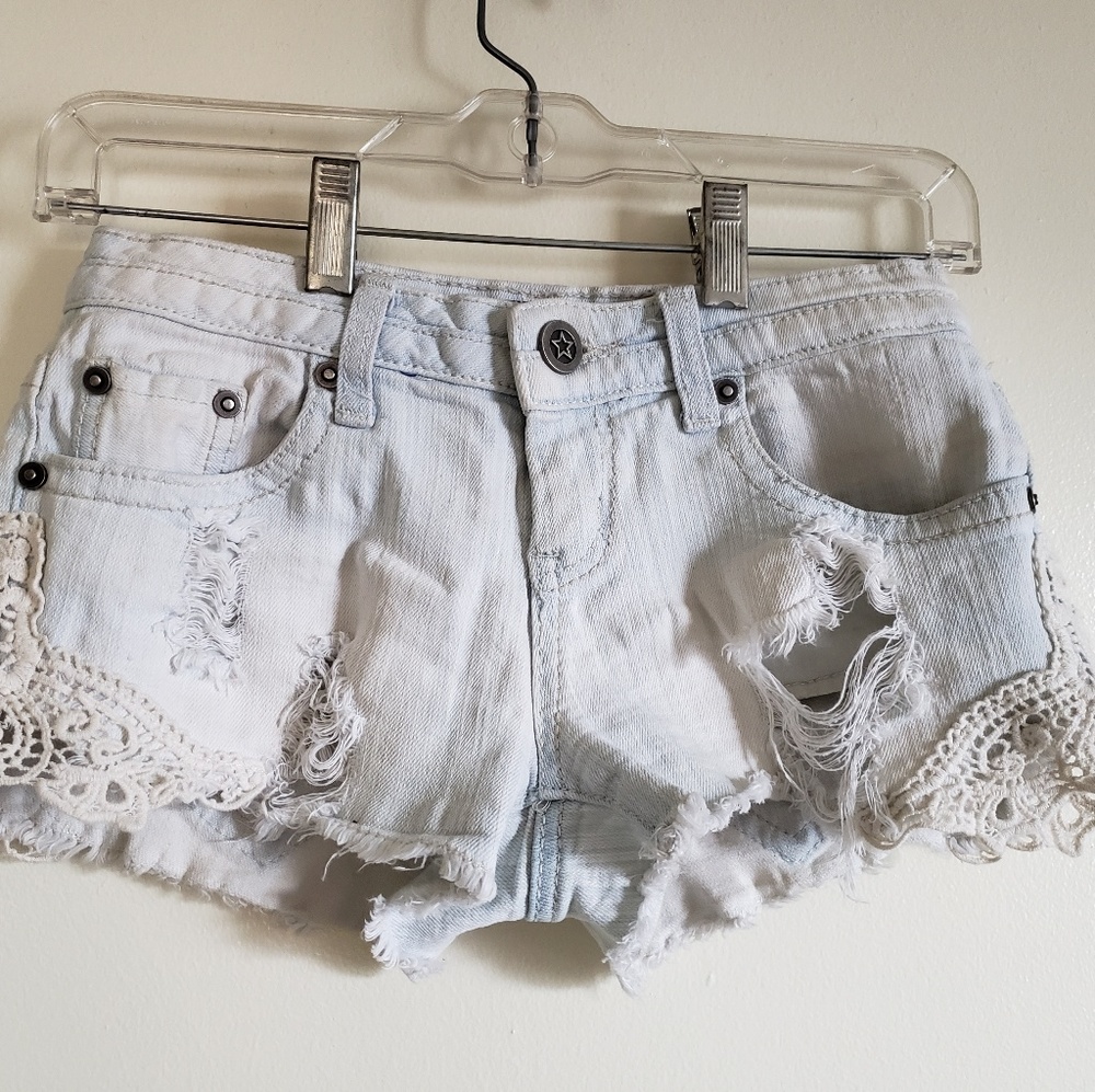 Washed out denim shorts